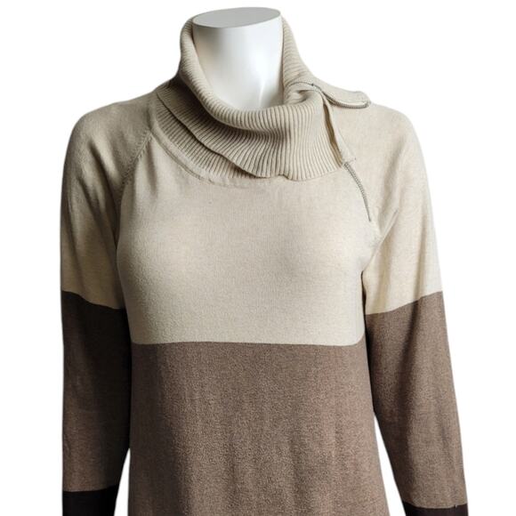Jeanne Pierre Colorblock Sweater Dress Sz Large Neutral Colors Cozycore Hugge - Picture 3 of 9